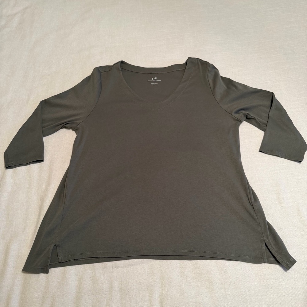 J. Jill Olive Long Sleeve Pima Cotton Tee Size L